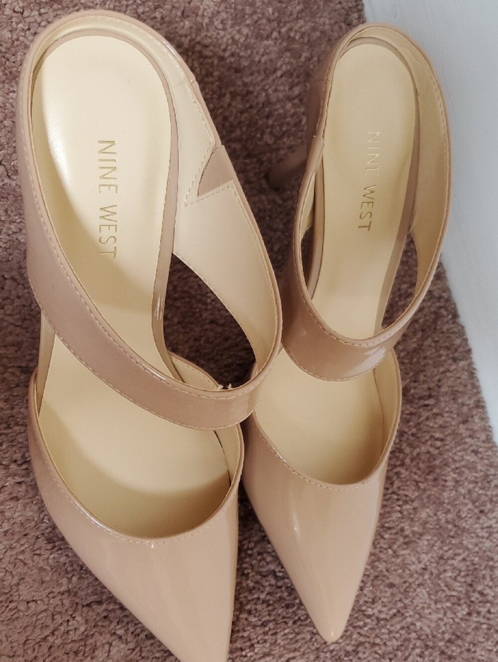 Nine West Nude Patent Pointed-Toe Stiletto Mules